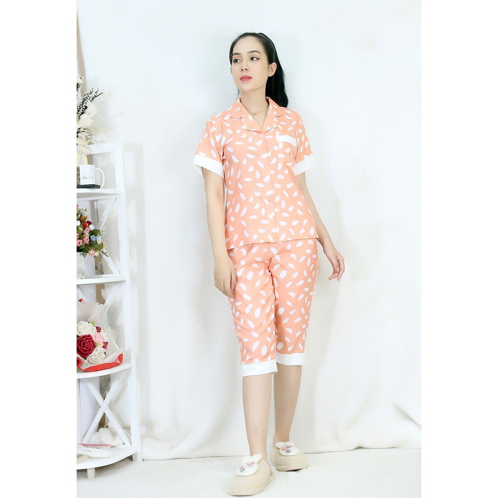 [HÌNH THẬT 100%] Bộ đồ Pijama nữ lửng họa tiết  MÀU HỒNG XINH XẮN - vải siêu lụa cao cấp - Cực Kì Sang Chảnh