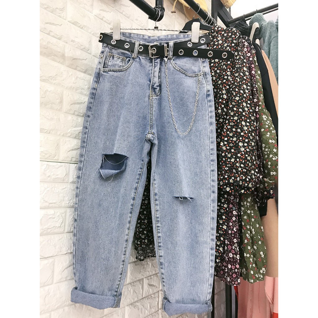 Quần jean baggy nữ Lylyshop lưng cao cạp cúc phong cách ullzang - unisex - 9106