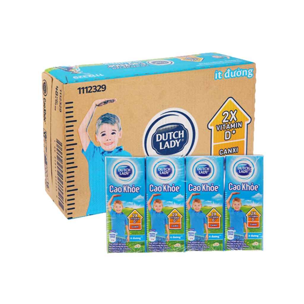 Thùng 48 hộp sữa tiệt trùng ít đường Dutch Lady Cao Khoẻ 170ml