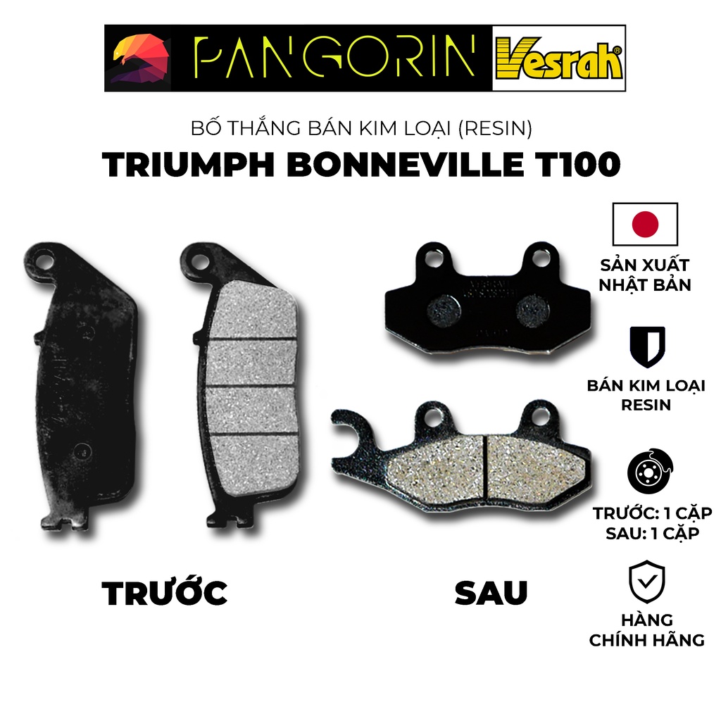 Vesrah - Bố thắng Má Phanh cho xe phân khối lớn mô tô Triumph Bonneville T100 bán kim loại Resin