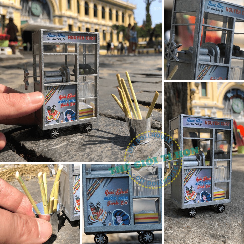 Mô Hình Xe Hàng Rong Sài Gòn Xưa Và Nay Thu Nhỏ - Xe Nước Mía - HR01