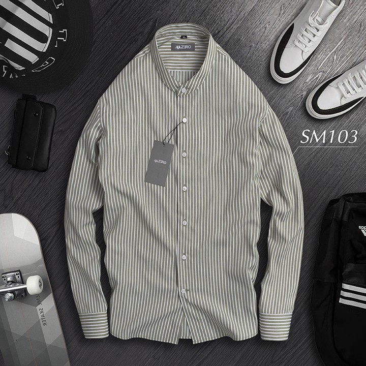 Áo Sơ Mi Nam Dài Tay Kẻ Sọc Cổ Tàu Thời Trang Cao Cấp