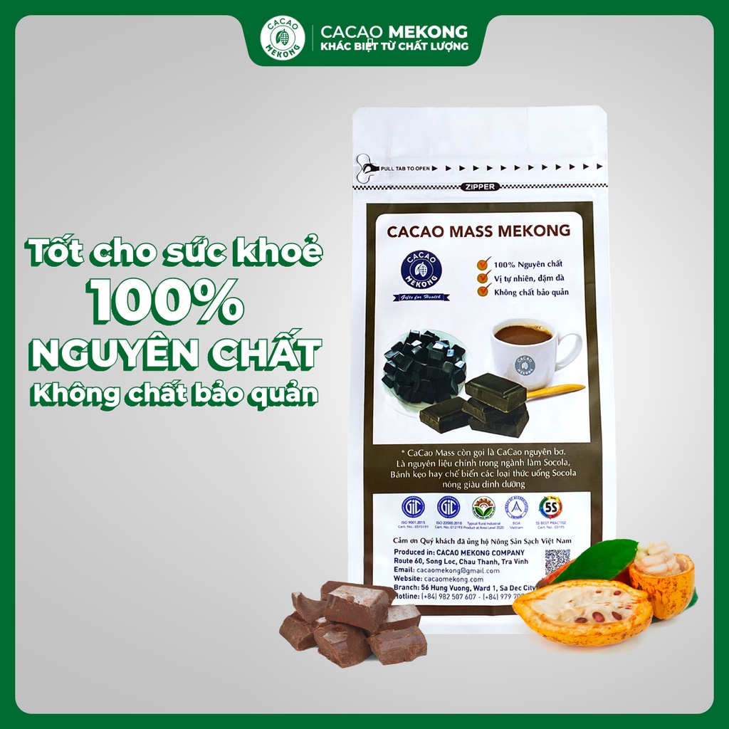 Cacao Mass Nguyên Chất Mekong gói 400 gam ( cacao nhão) nguyên liệu làm sô cô la tại nhà theo sở thích