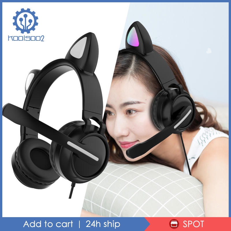 Tai nghe chụp tai hình tai mèo có micro và đèn LED hóa trang cho bé