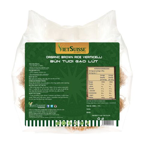 Bún tươi GẠO LỨT hữu cơ sấy khô VietSuisse (70g x 15 gói/túi) - Date: 1/2023