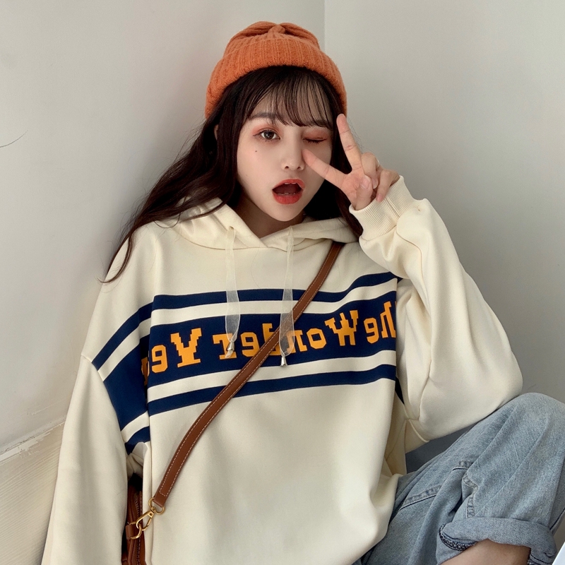 winter casual Hooded sweater letter printed new loose casual wild ulzzang tops