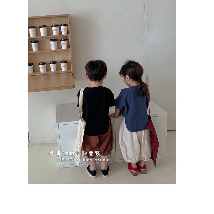 Áo Thun Tay Ngắn Màu Trắng/Đen Thời Trang Mùa Hè Hàn Quốc Cho Bé