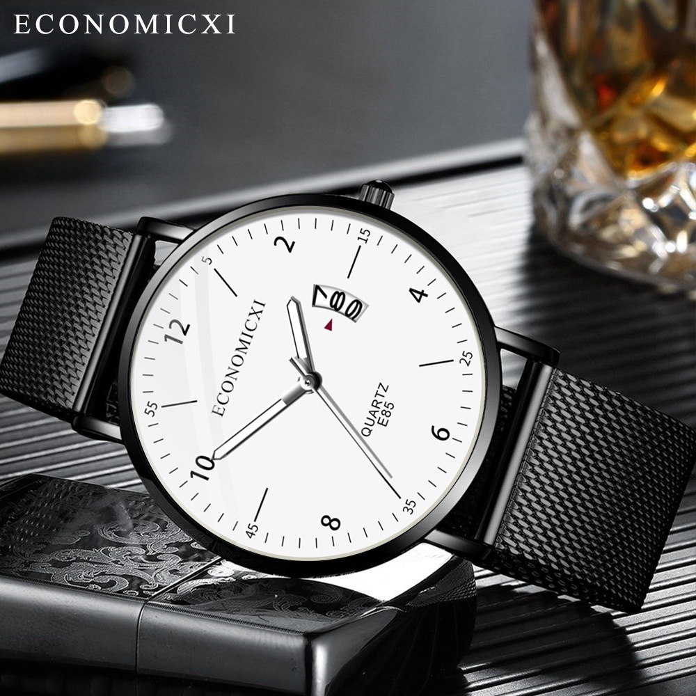 Đồng hồ nam GENEVA dây thép lưới đen chạy lịch ngày cao cấp - Đẳng cấp doanh nhân | BigBuy360 - bigbuy360.vn