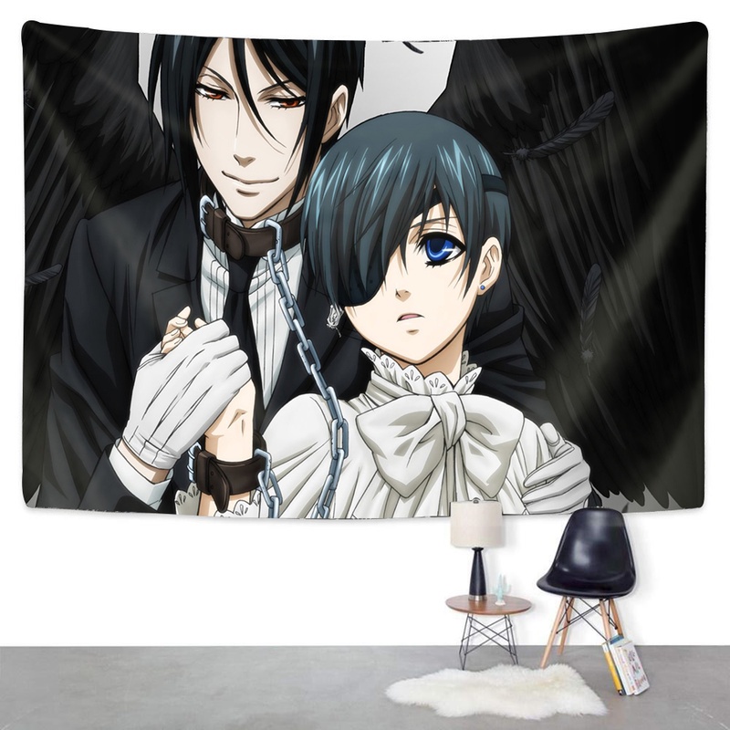 Thảm Treo Tường Trang Trí In Hình Manga Kuroshitsuji Ciel and SebastianCiel