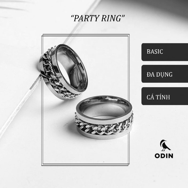 Nhẫn Chain titan bản xoay - Thép Titanim 316L - Bảo hành 12 tháng