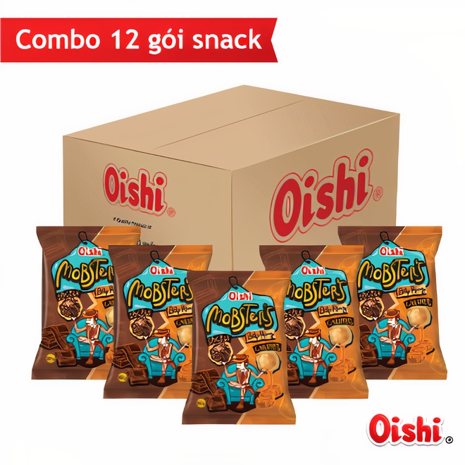 Combo 12 gói Oishi Bắp Rang Vị Sôcôla Caramen Mobsters