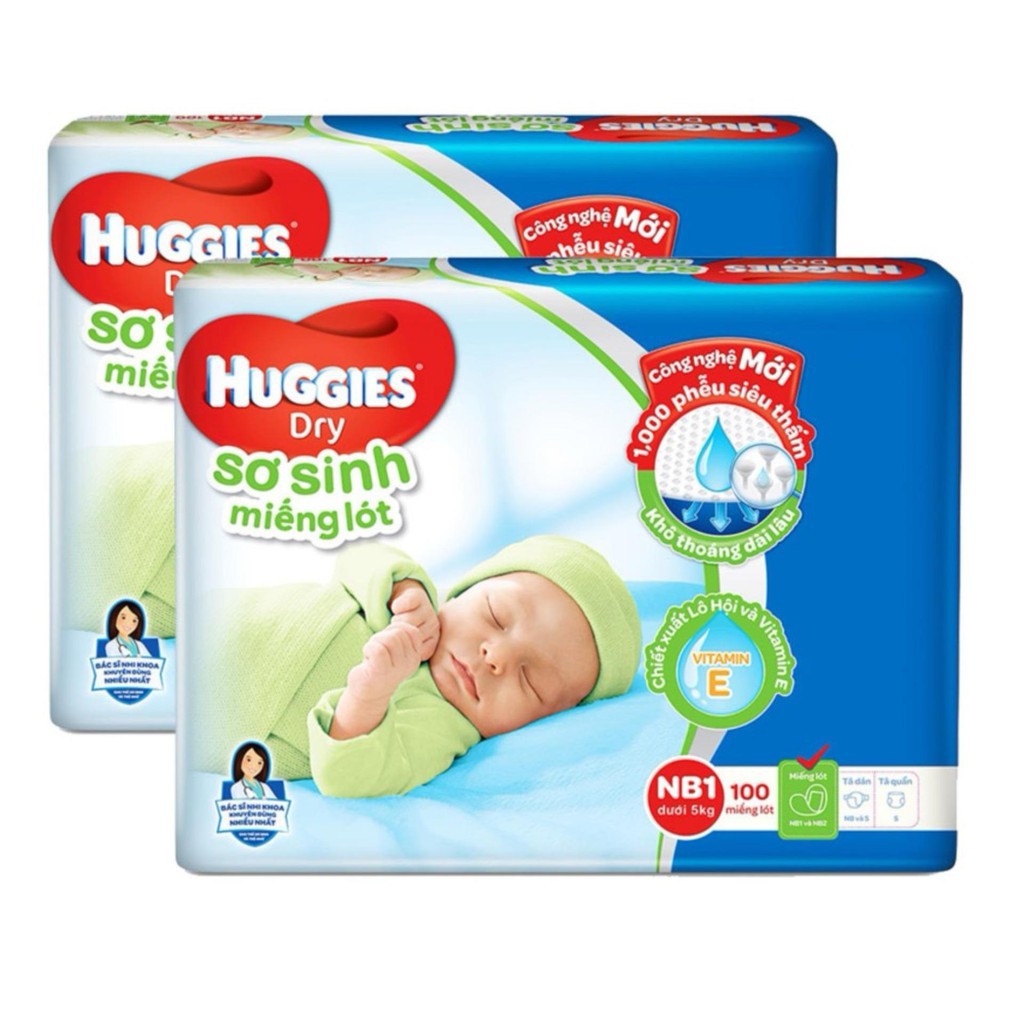 [ Yams Mart ] Miếng Lót Sơ Sinh Huggies Dry Newborn 1-100 (100 Miếng)