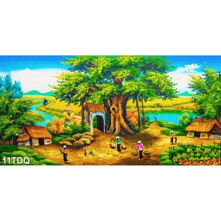 TRANH DÁN TƯỜNG LÀNG QUÊ VIỆT NAM  - TRANH DÁN TƯỜNG ĐỒNG QUÊ 3D NÉT VẼ GIẢ SƠN DẦU