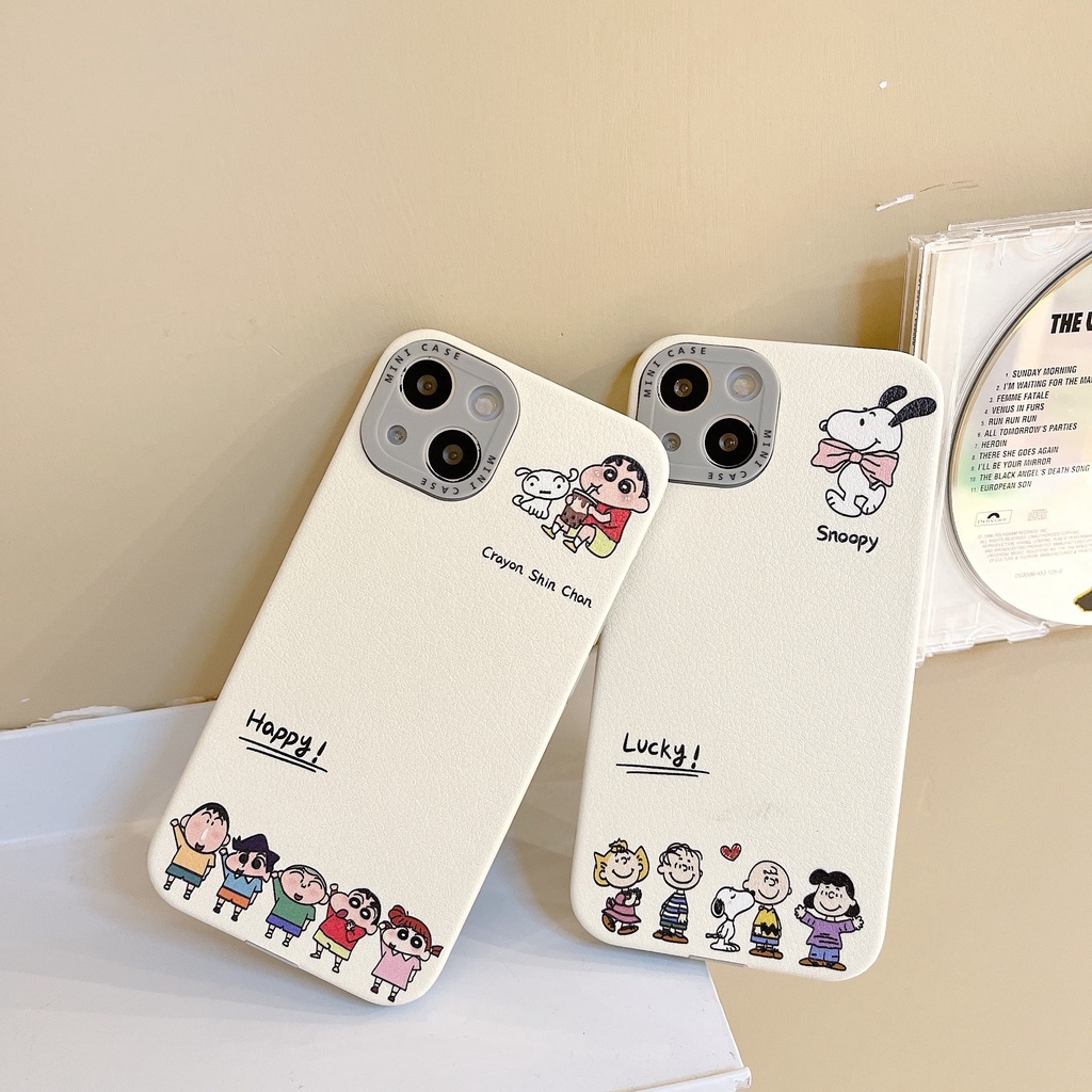 Ốp Điện Thoại Da In Hoạt Hình Snoopy / Cậu Bé Bút Chì Shin Chan Vui Nhộn Chống Sốc Bảo Vệ Toàn Diện