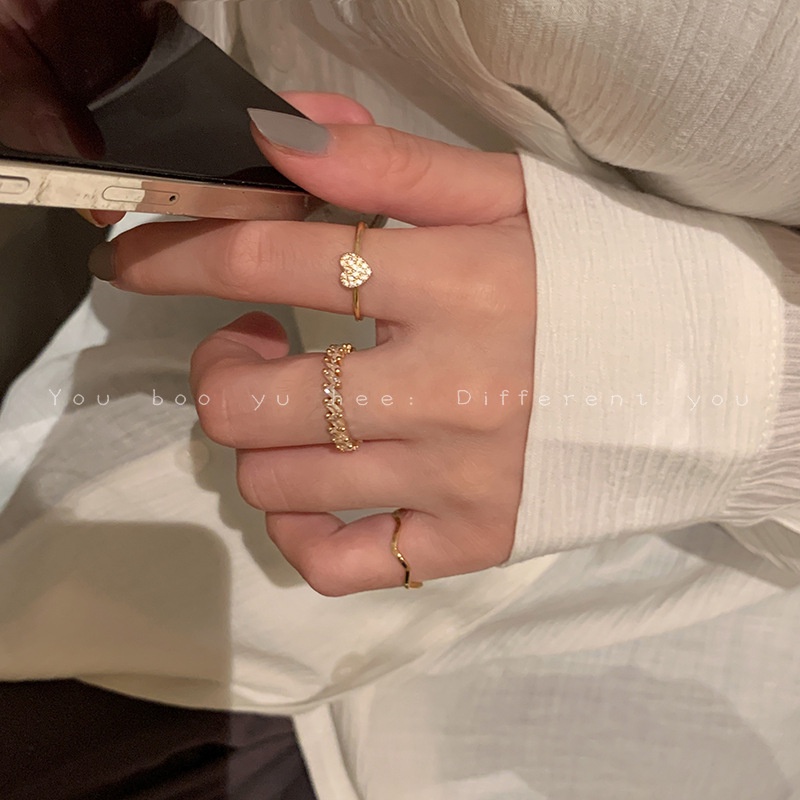 Bộ 3 nhẫn hợp kim hình trái tim đính đá thời trang cho nữ