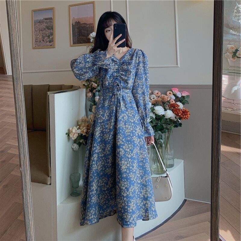 Đầm Dài Tay Cổ Chữ V Thiết Kế Mỏng Thời Trang Theo Phong Cách Hàn Quốc Cho Nữ