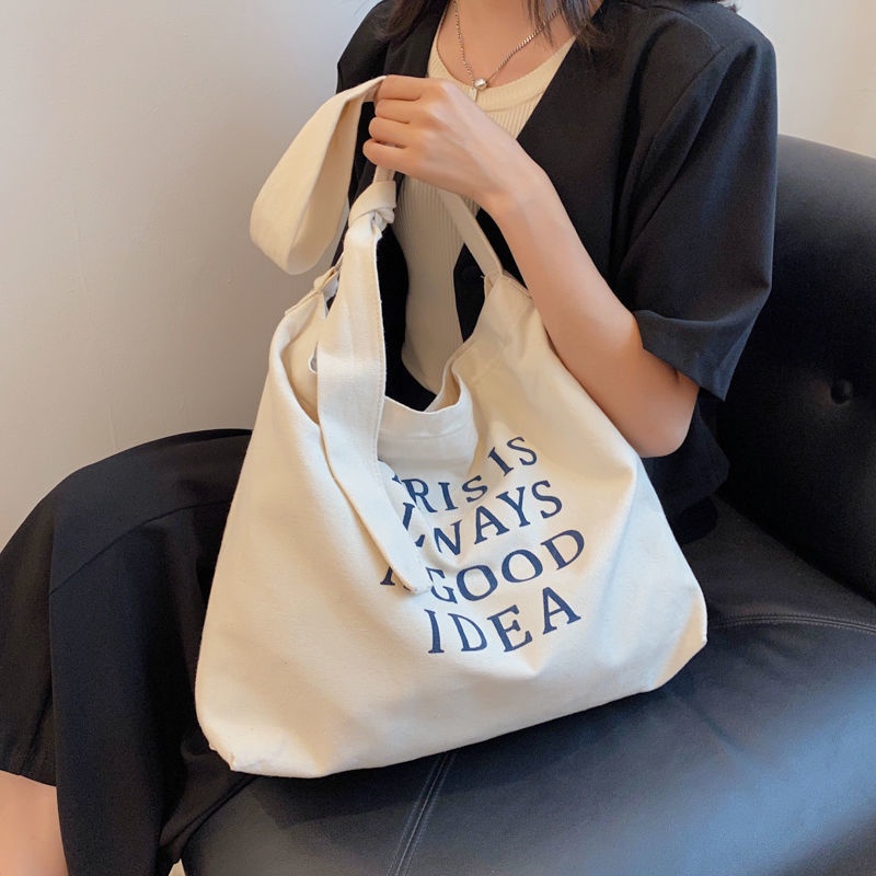 Túi Xách Canvas Cỡ Lớn In Chữ Đơn Giản Thời Trang Cho Nữ