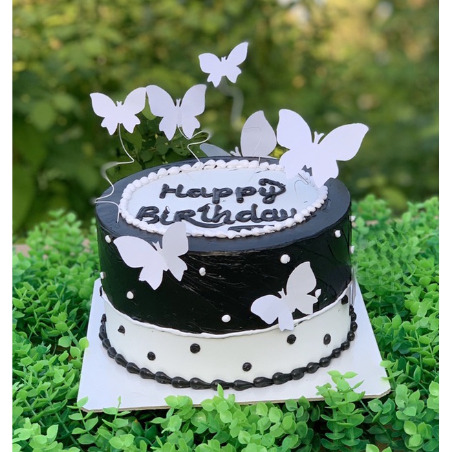 Mô hình bánh kem giả cực đẹp, đạo cụ chụp ảnh, bánh sinh nhật giả tone đen trắng