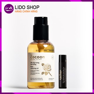 combo Dầu tẩy trang hoa hồng cocoon 140ml + Son dưỡng môi dầu dừa bến tre the cocoon 5g