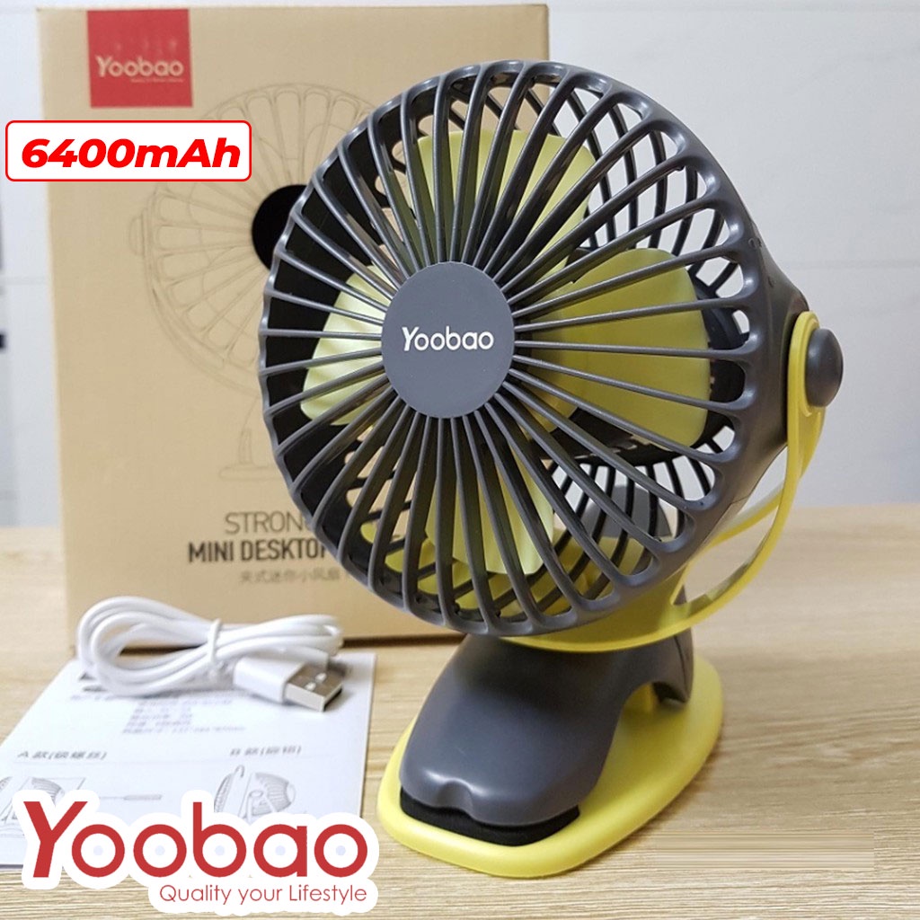 Quạt tích điện chính hãng yoobao F04, quạt sạc mini kẹp địa hình đa năng, để bàn pin sạc 6400mah, tích điện 32h