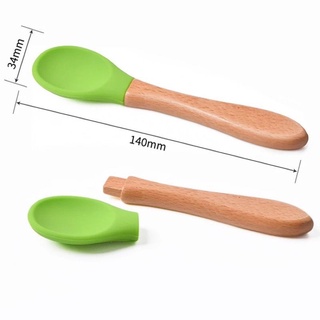Thìa ăn dặm silicon cán gỗ mẹ Masha