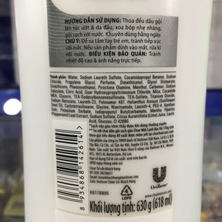 Dầu Gội Clear Mát Lạnh Bạc Hà 630g (618ml)