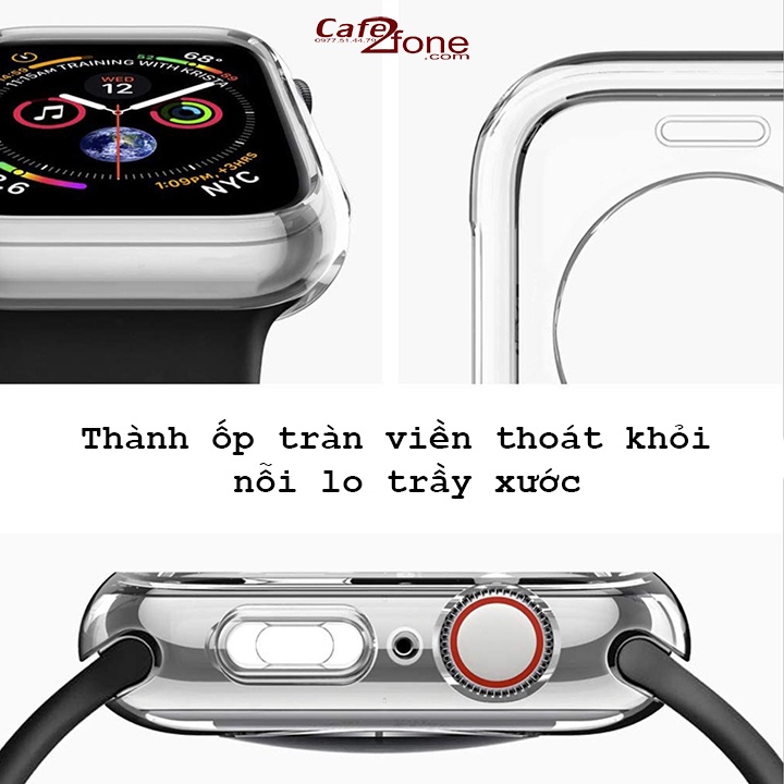 Ốp Apple Watch dẻo viền, chống sốc, chống trầy, trong suốt, full series - Cafe2fone