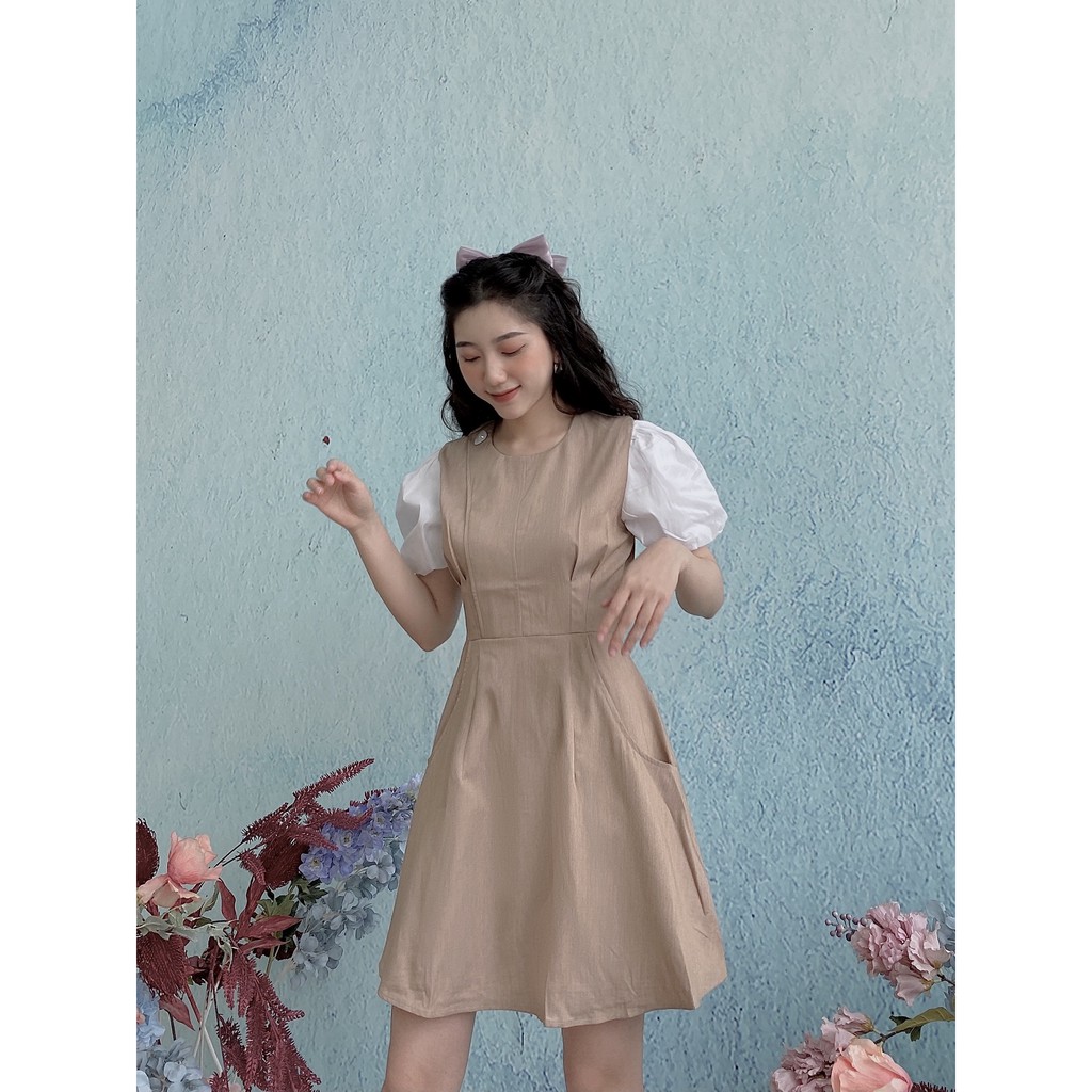 VÁY CHIẾT EO PHỐI TAY BỒNG