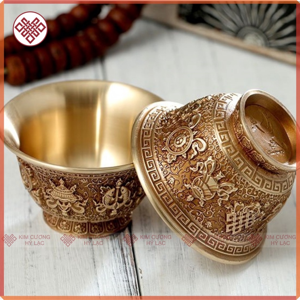 Chén Đồng Đồ Thờ Cúng Mật Tông [Kim Cương Hỷ Lạc] Đồng Cao Cấp