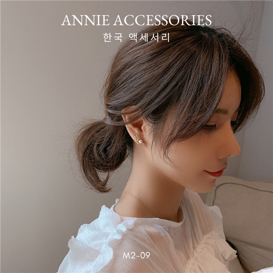 Bông tai hình lá phối ngọc trai nhân tạo mạ vàng phong cách hiện đại ANNIE - M2-09