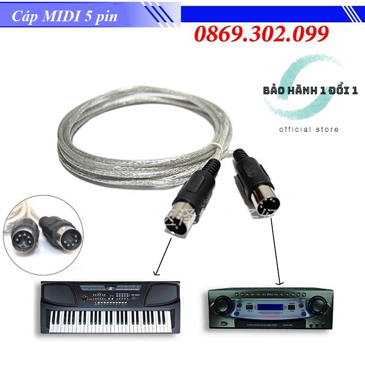 Cáp MIDI 5 pin kết nối Piano, bàn phím, piano điện, piano cầm tay, guitar điện (hiệu ứng) và máy tính