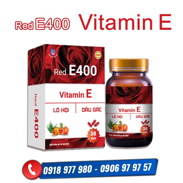 VITAMIN E đỏ - RED E400 - Bổ sung Vitamin E, các chất chống oxy hóa. Chống oxy hóa, hạn chế lão hóa da, làm đẹp da.