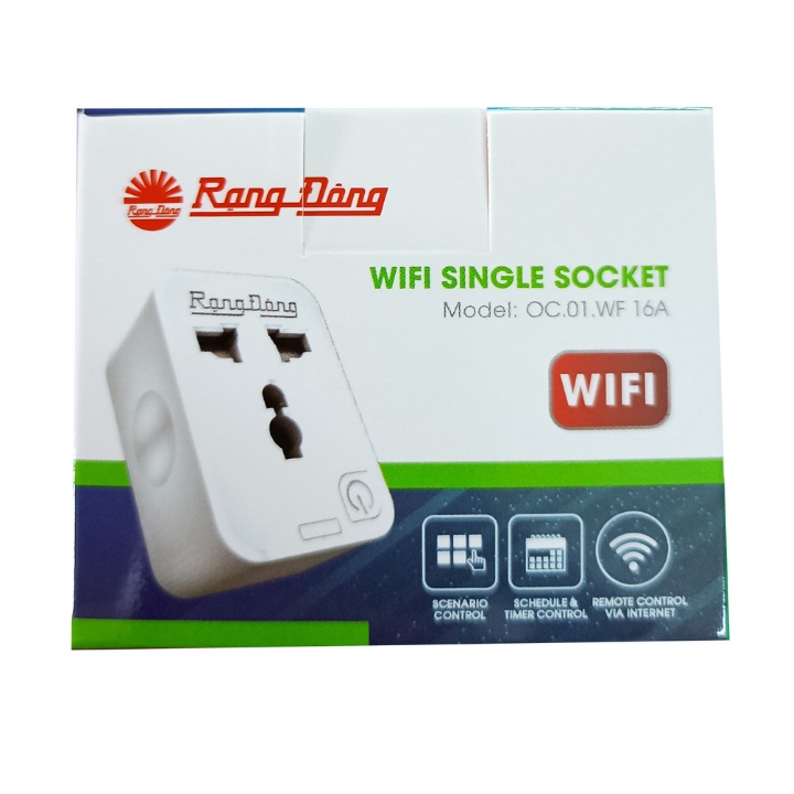 Ổ cắm Wifi RẠNG ĐÔNG 16A OC01WF điều khiển từ xa qua app , chia sẻ quản lý , hẹn giờ thông minh