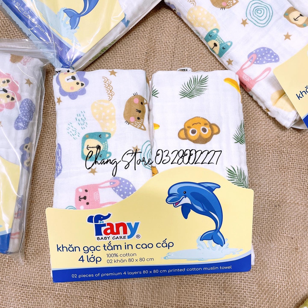 Set 2 Khăn Tắm Xô In Hình 4 Lớp Cao Cấp Fany