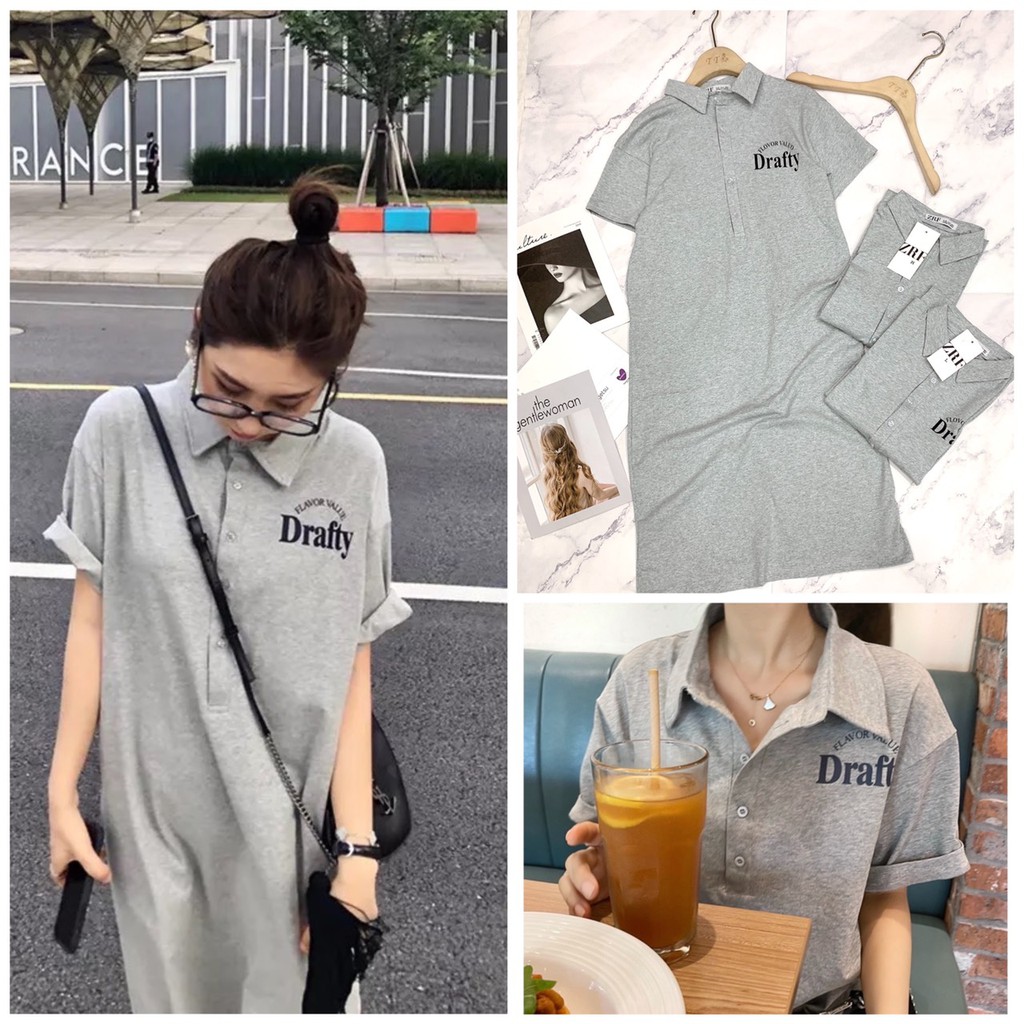 (A592)Đầm Polo ghi chữ sau lưng thiết kế cổ đức Polo basic thanh lịch nhưng cải tiến dáng maxi cho chị em thêm trẻ trung