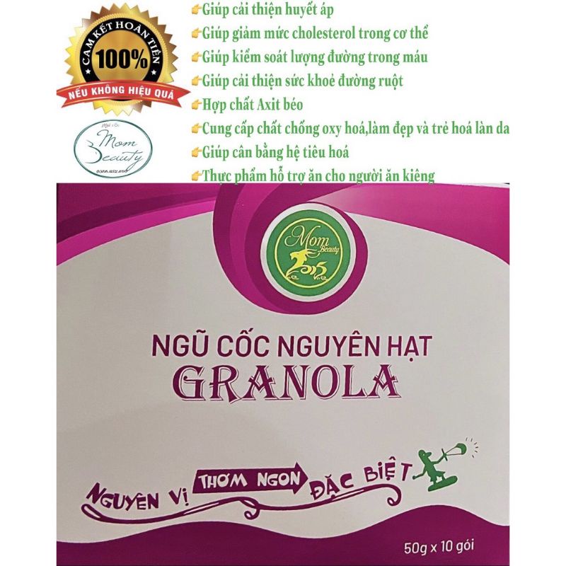 GRANOLA MOM BEAUTY - Ngũ Cốc nguyên hạt Mombeauty siêu giòn mix hạt, tốt cho mẹ bầu, ăn vặt giảm cân hũ 500g