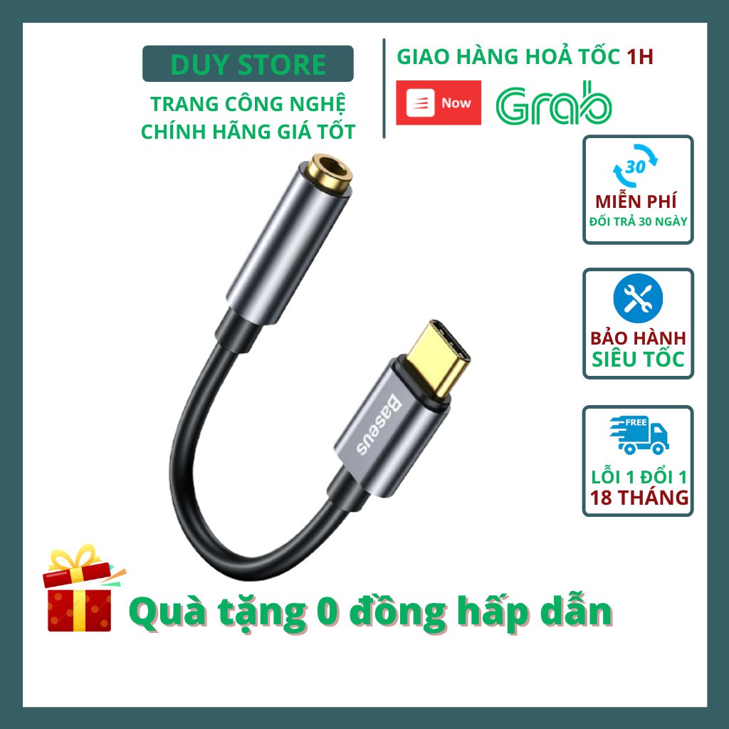 Bộ chuyển đổi BASEUS Type C ra 3.5mm - Mã L54 (Type-C Male to 3.5mm Female Adapter, built-in DAC, 24-bit/48kHz)