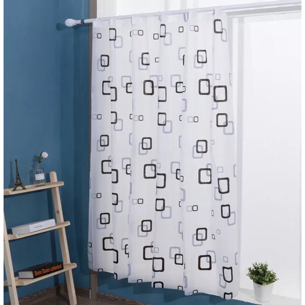 Rèm phòng tắm / Rèm cửa sổ Trắng họa tiết Ô vuông xanh và đen 180cm x 180cm Loại 1