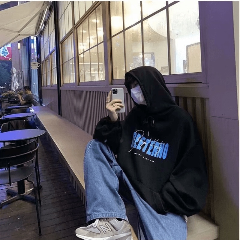 Áo hoodie Dáng Rộng In Chữ Thời Trang Phong Cách Hàn Quốc Cho Nam Giới Size M-5XL