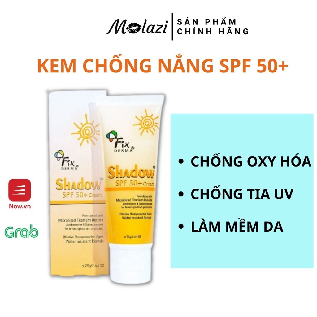 Kem chống nắng fixderma dưỡng ẩm kiềm dầu trắng da nâng tone lâu trôi 75gr molazi