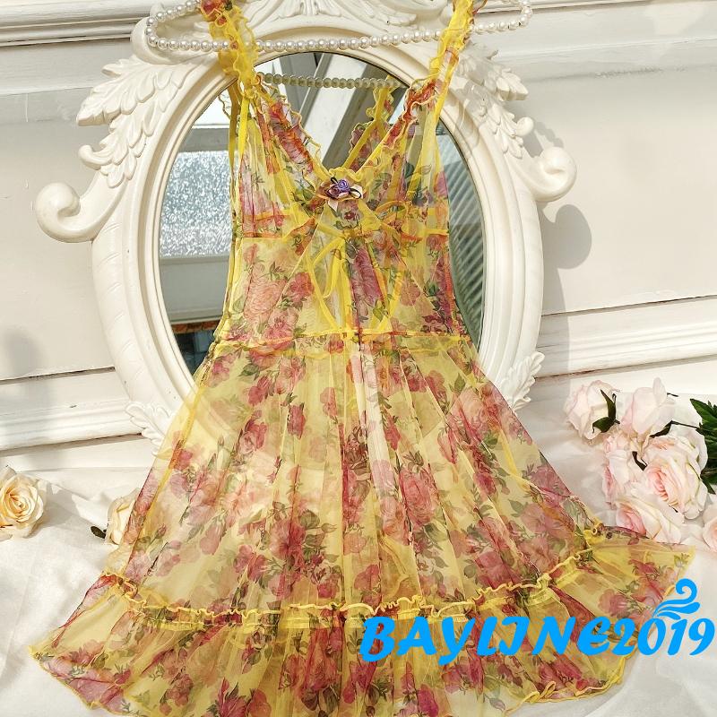 Đầm Hai Dây Cổ Chữ V Họa Tiết Hoa Thời Trang Mùa Hè Cho Nữ