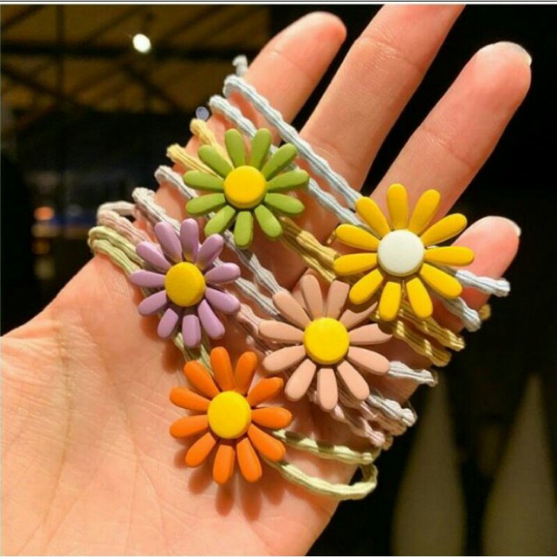 Sét 5 dây chun buộc tóc hoa cúc hoa mi đủ 5 màu cực xinh