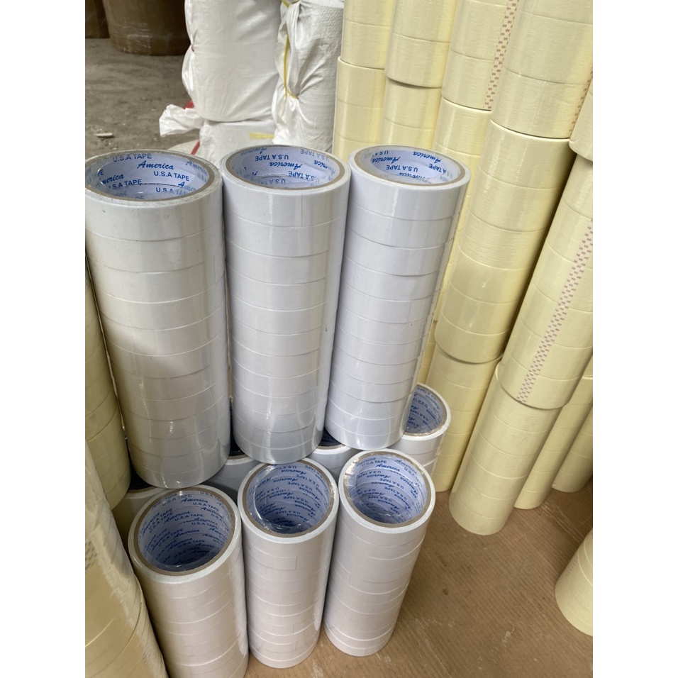 Băng keo 2 mặt trắng 12mm/24 cuộn, 24mm/12 cuộn, 48mm/6 cuộn độ dính cao.