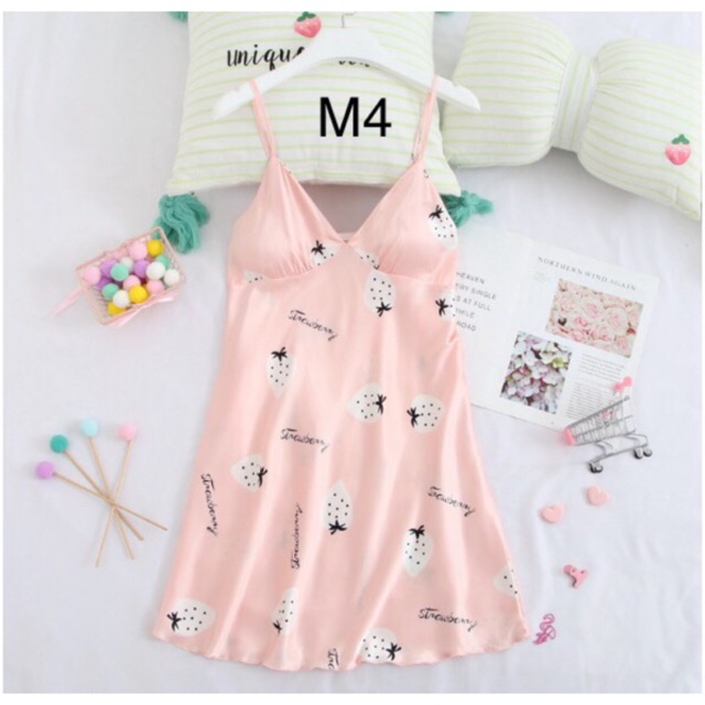 Đầm ngủ lụa 2 dây kèm mút ngực