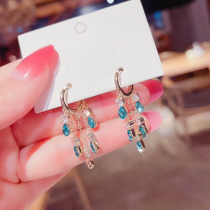 Khuyên tai WANYIFA kiểu tua rua đính đá zircon sang trọng hợp thời trang dành cho nữ