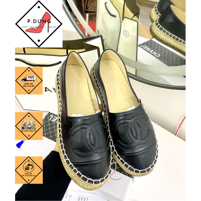 Giày Lười, Giày Slip on Chanel đế cói hàng fullbox + bill + túi