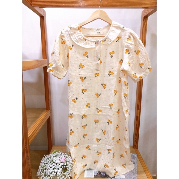 Đầm mặc nhà vải xô muslin - Mẫu đầm cổ bèo