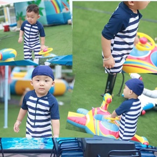 Bộ bơi liền quần kèm mũ cho bé trai