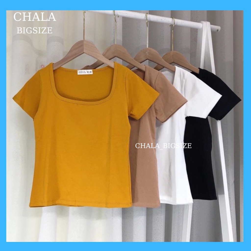 Áo Thun Cổ Tròn Chala_bigsize,Áo Phông Cộc Dáng Ôm Body Nâng Ngực Phom Siêu Xinh