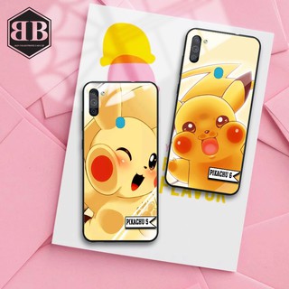 Ốp lưng kính cường lực Samsung Galaxy M11 pikachu ngộ nghĩnh